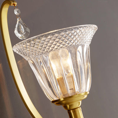 Traditional French Copper Glass Crystal Bell Embossed 1-Light Wall Sconce Lamp For Bedside
