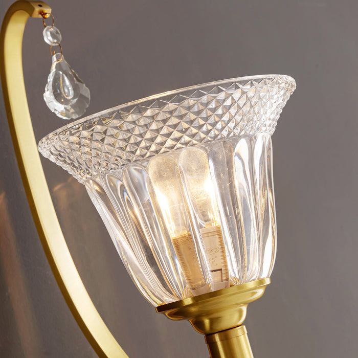Traditional French Copper Glass Crystal Bell Embossed 1-Light Wall Sconce Lamp For Bedside