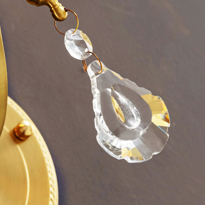 Traditional French Copper Glass Crystal Bell Embossed 1-Light Wall Sconce Lamp For Bedside