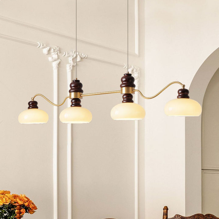 Lustres ronds en cuivre traditionnel français avec verre, bois de frêne, 3/4 lumières pour salle à manger 