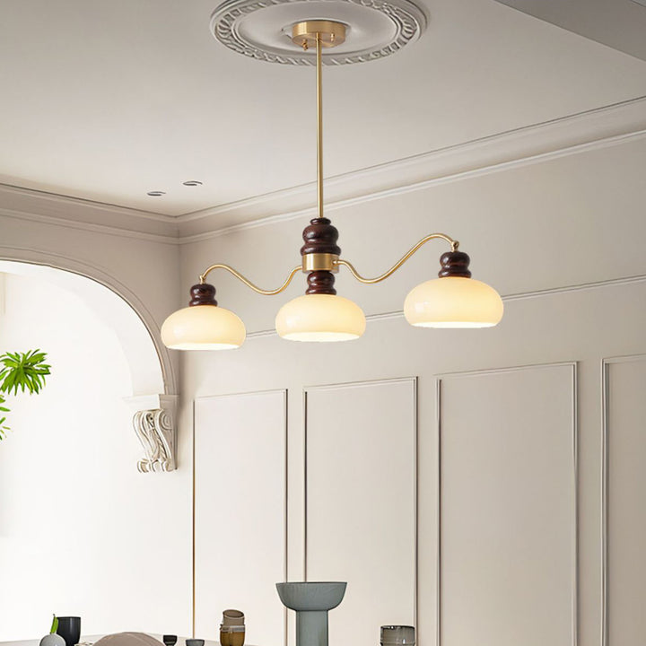 Lustres ronds en cuivre traditionnel français avec verre, bois de frêne, 3/4 lumières pour salle à manger 