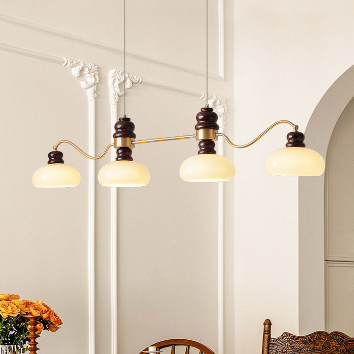 Traditional French Copper Glass Ash Wood Round 3/4 Light Chandeliers For Dining Room