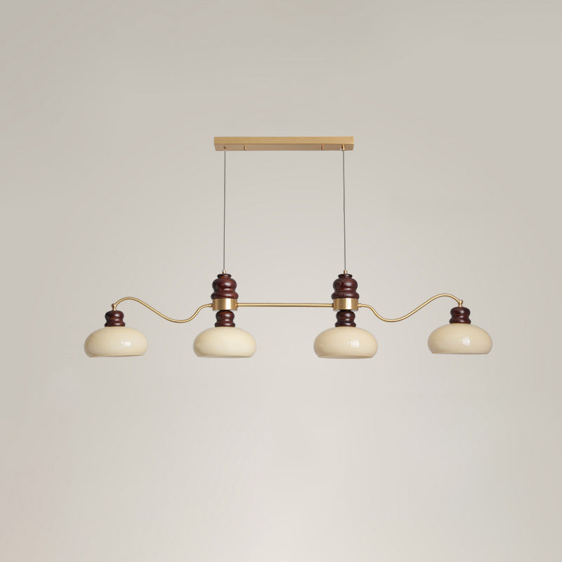 Traditional French Copper Glass Ash Wood Round 3/4 Light Chandeliers For Dining Room