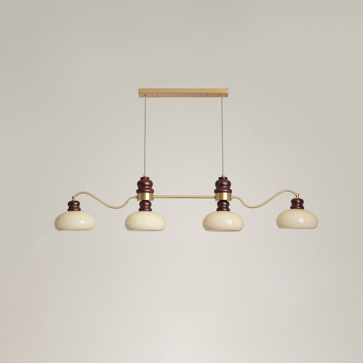 Traditional French Copper Glass Ash Wood Round 3/4 Light Chandeliers For Dining Room