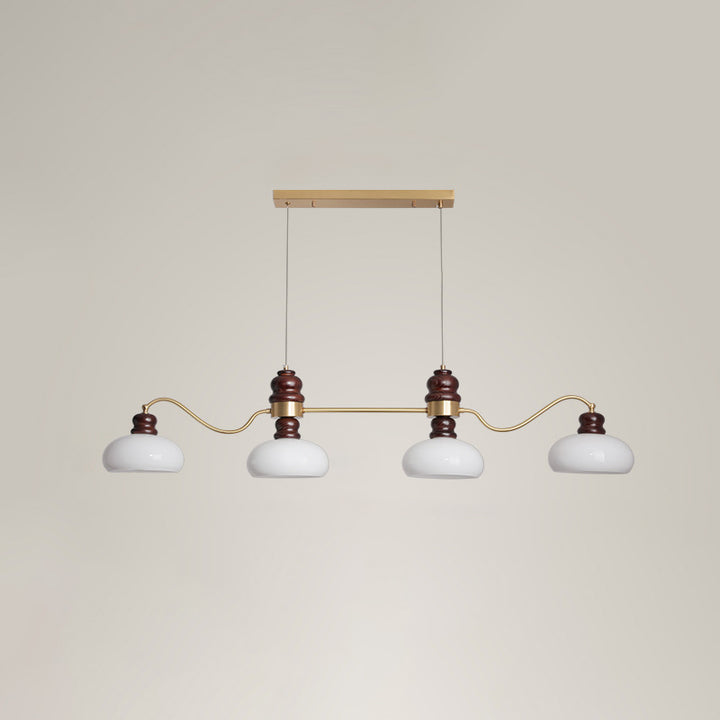 Traditional French Copper Glass Ash Wood Round 3/4 Light Chandeliers For Dining Room