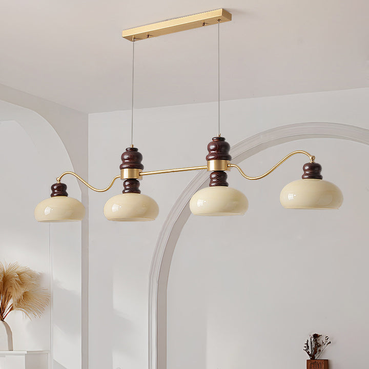 Traditional French Copper Glass Ash Wood Round 3/4 Light Chandeliers For Dining Room