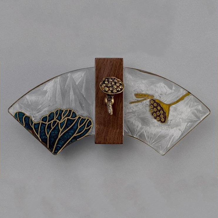 Applique murale LED en noyer chinois traditionnel, cuivre, acrylique, émaillage à la main en forme de coquille, peinture lotus, feuille de bambou pour chevet 