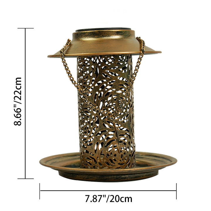 Contemporary Retro Solar Waterproof Iron Bird Feeder Hanging Hollowed Lantern LED Outdoor Light Landscape Lighting For Garden