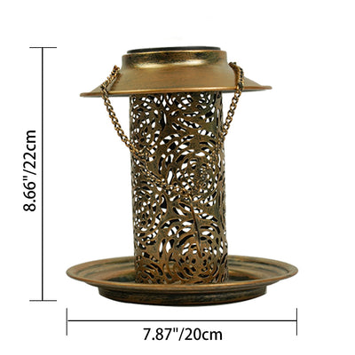 Contemporary Retro Solar Waterproof Iron Bird Feeder Hanging Hollowed Lantern LED Outdoor Light Landscape Lighting For Garden