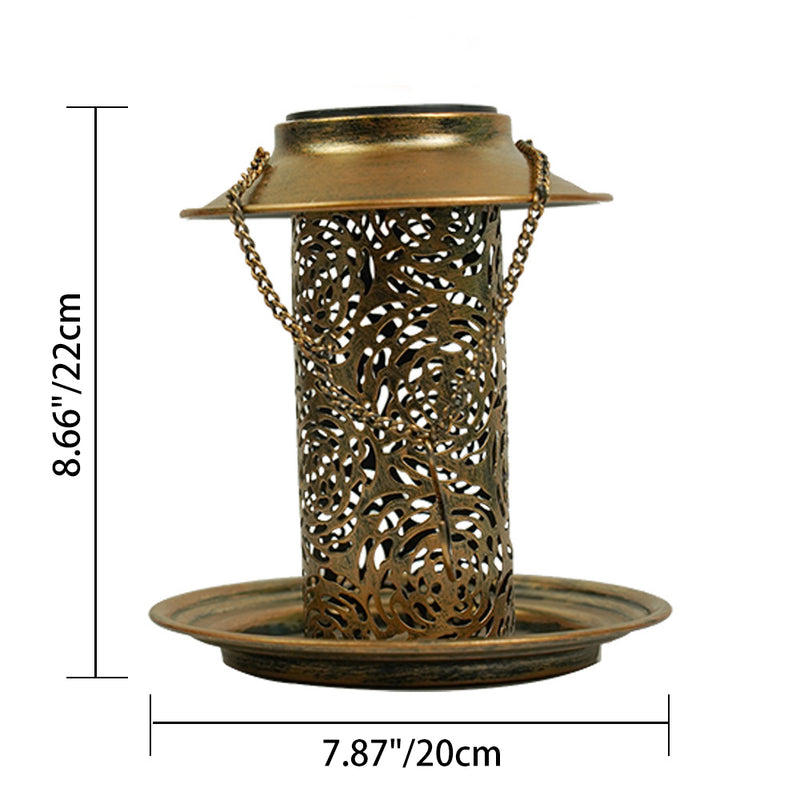 Contemporary Retro Solar Waterproof Iron Bird Feeder Hanging Hollowed Lantern LED Outdoor Light Landscape Lighting For Garden