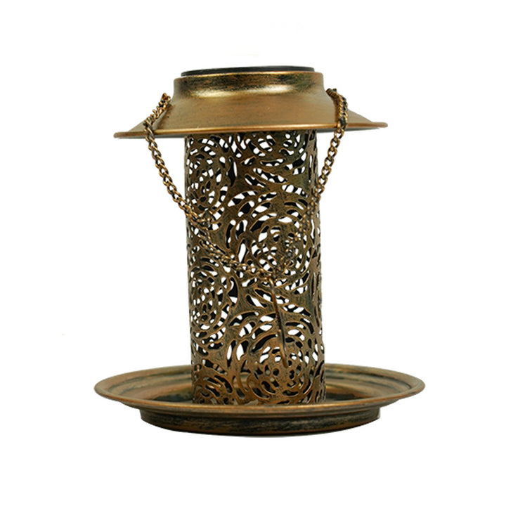 Contemporary Retro Solar Waterproof Iron Bird Feeder Hanging Hollowed Lantern LED Outdoor Light Landscape Lighting For Garden