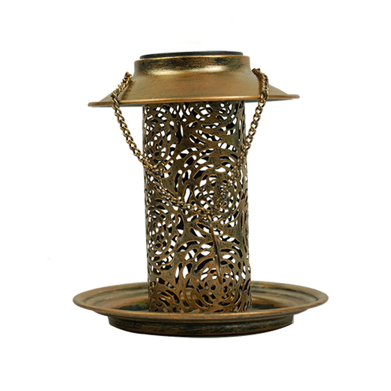 Contemporary Retro Solar Waterproof Iron Bird Feeder Hanging Hollowed Lantern LED Outdoor Light Landscape Lighting For Garden