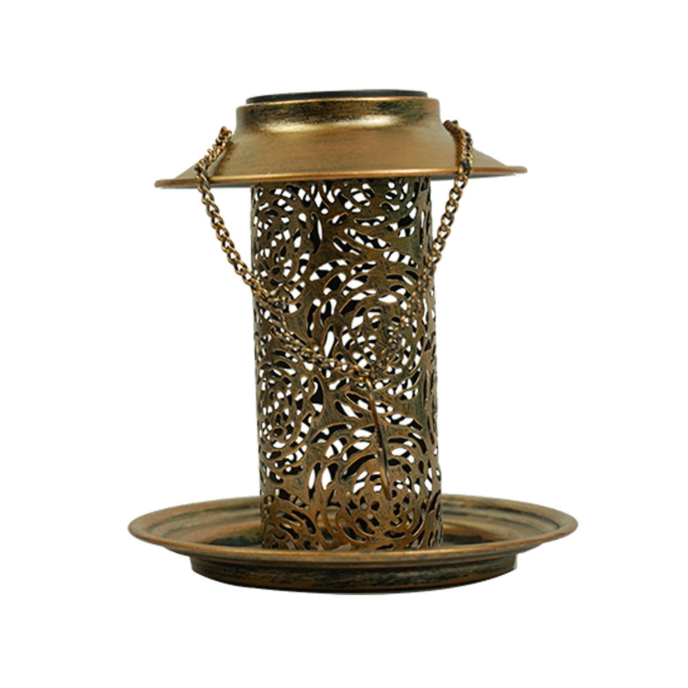 Contemporary Retro Solar Waterproof Iron Bird Feeder Hanging Hollowed Lantern LED Outdoor Light Landscape Lighting For Garden