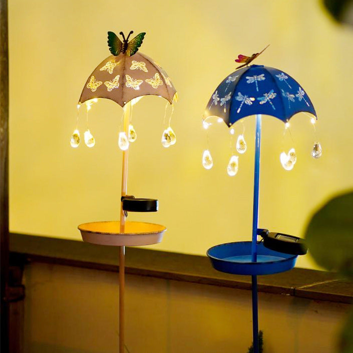 Contemporary Creative Solar Waterproof Iron Umbrella Raindrop Dynamic Bird Feeder LED Outdoor Light Landscape Lighting For Garden
