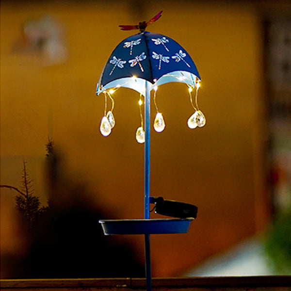 Contemporary Creative Solar Waterproof Iron Umbrella Raindrop Dynamic Bird Feeder LED Outdoor Light Landscape Lighting For Garden