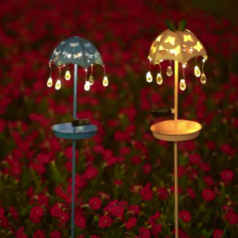 Contemporary Creative Solar Waterproof Iron Umbrella Raindrop Dynamic Bird Feeder LED Outdoor Light Landscape Lighting For Garden