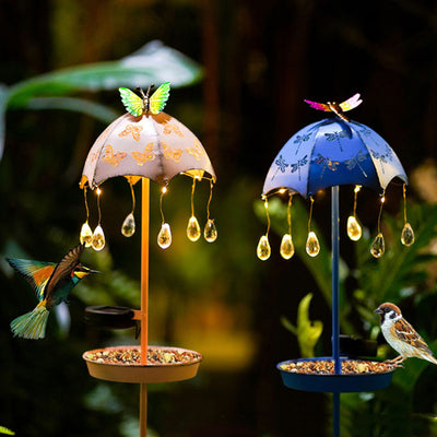 Contemporary Creative Solar Waterproof Iron Umbrella Raindrop Dynamic Bird Feeder LED Outdoor Light Landscape Lighting For Garden