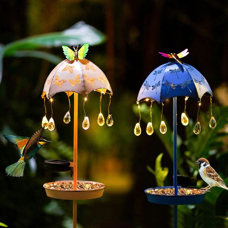Contemporary Creative Solar Waterproof Iron Umbrella Raindrop Dynamic Bird Feeder LED Outdoor Light Landscape Lighting For Garden