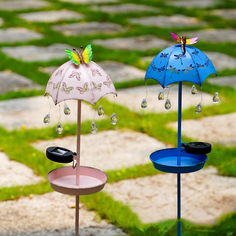 Contemporary Creative Solar Waterproof Iron Umbrella Raindrop Dynamic Bird Feeder LED Outdoor Light Landscape Lighting For Garden