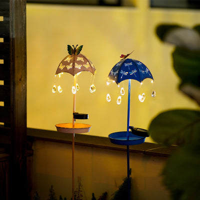 Contemporary Creative Solar Waterproof Iron Umbrella Raindrop Dynamic Bird Feeder LED Outdoor Light Landscape Lighting For Garden