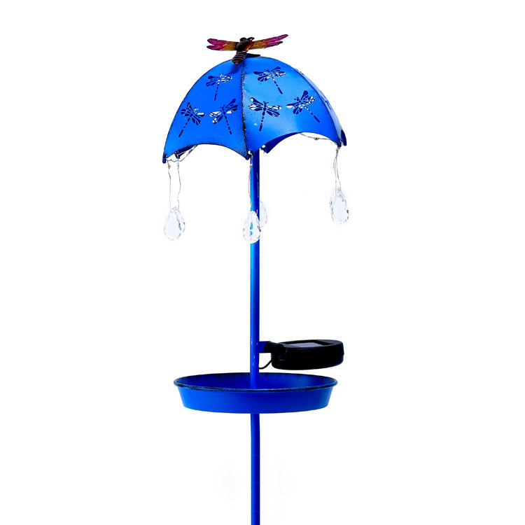 Contemporary Creative Solar Waterproof Iron Umbrella Raindrop Dynamic Bird Feeder LED Outdoor Light Landscape Lighting For Garden