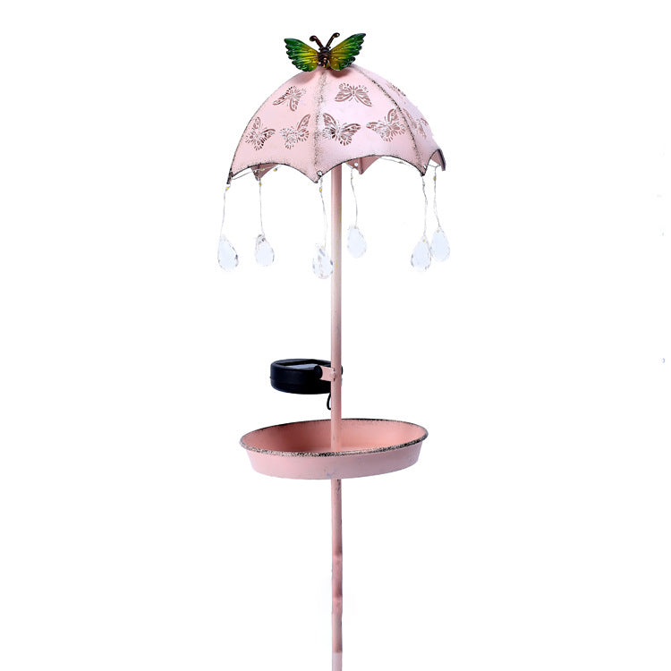 Contemporary Creative Solar Waterproof Iron Umbrella Raindrop Dynamic Bird Feeder LED Outdoor Light Landscape Lighting For Garden