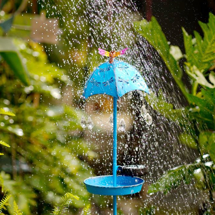 Contemporary Creative Solar Waterproof Iron Umbrella Raindrop Dynamic Bird Feeder LED Outdoor Light Landscape Lighting For Garden