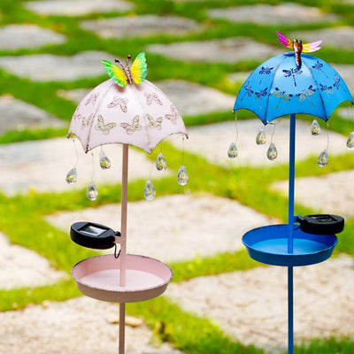 Contemporary Creative Solar Waterproof Iron Umbrella Raindrop Dynamic Bird Feeder LED Outdoor Light Landscape Lighting For Garden