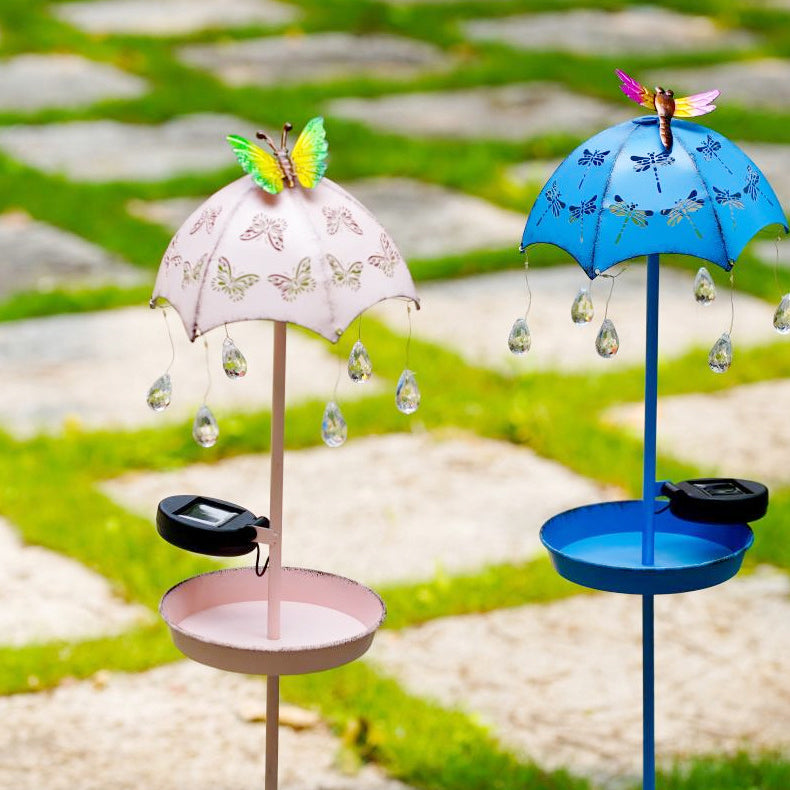 Contemporary Creative Solar Waterproof Iron Umbrella Raindrop Dynamic Bird Feeder LED Outdoor Light Landscape Lighting For Garden