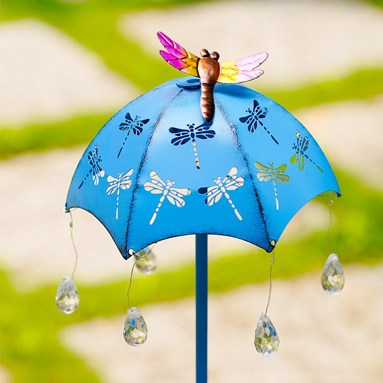 Contemporary Creative Solar Waterproof Iron Umbrella Raindrop Dynamic Bird Feeder LED Outdoor Light Landscape Lighting For Garden