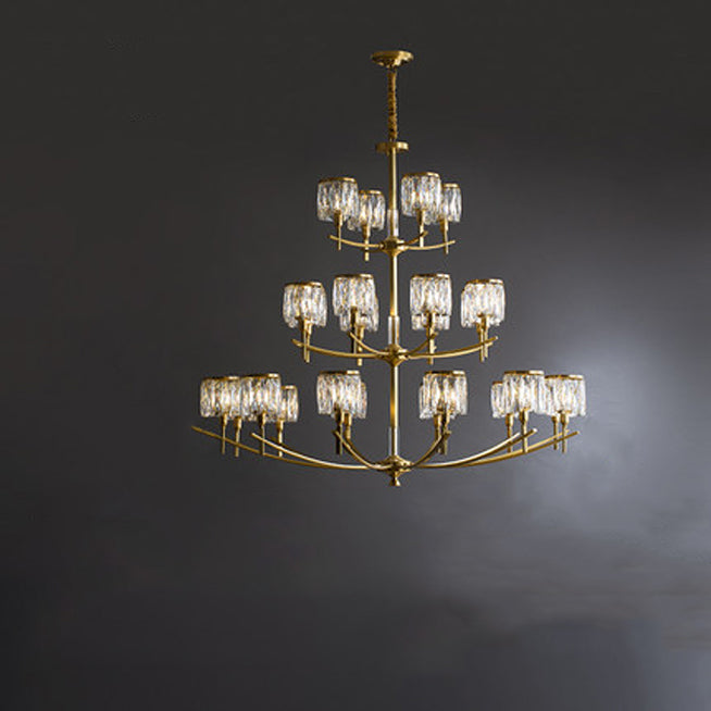 Modern Luxury Brass Crystal Cylinder 6/8/10/15/24 Light Chandeliers For Living Room