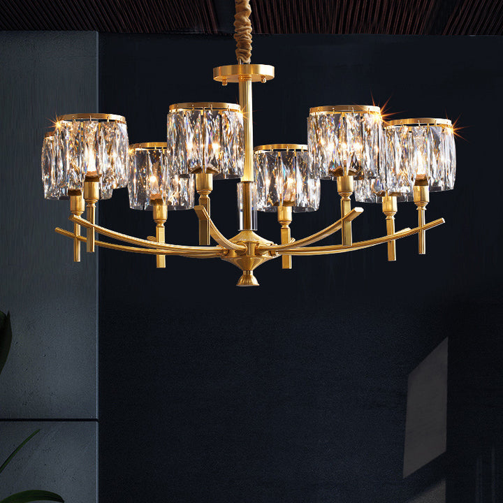 Lustres modernes en laiton de luxe avec cylindre en cristal 6/8/10/15/24 lumières pour salon 