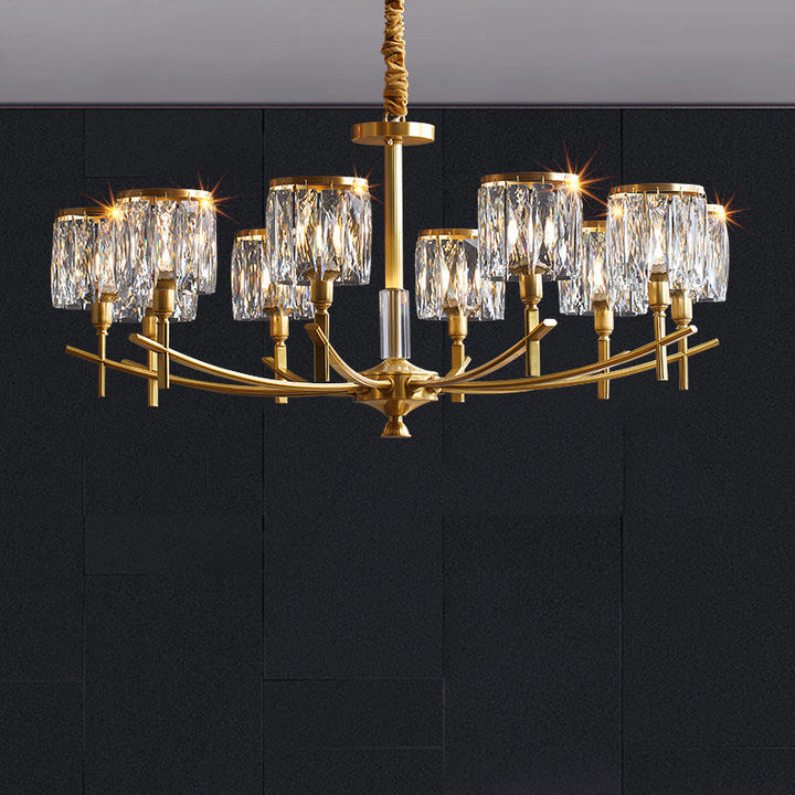 Lustres modernes en laiton de luxe avec cylindre en cristal 6/8/10/15/24 lumières pour salon 