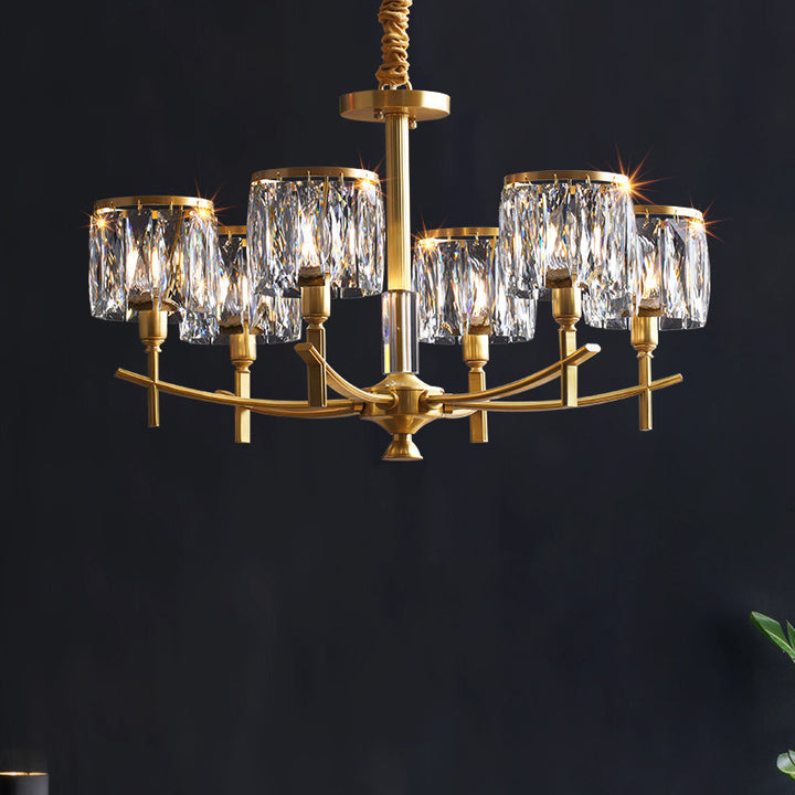 Lustres modernes en laiton de luxe avec cylindre en cristal 6/8/10/15/24 lumières pour salon 