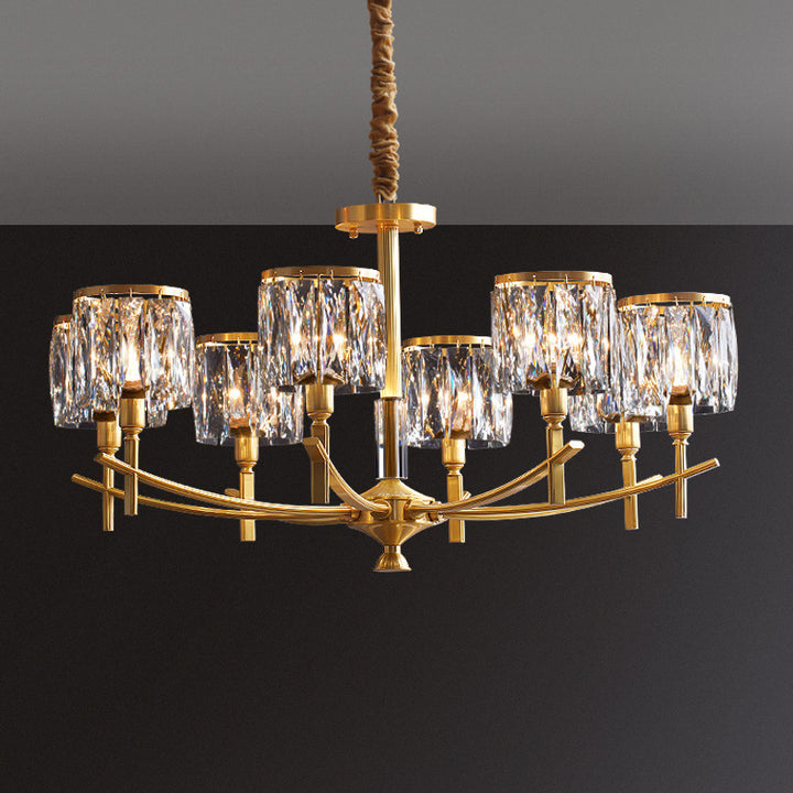 Modern Luxury Brass Crystal Cylinder 6/8/10/15/24 Light Chandeliers For Living Room
