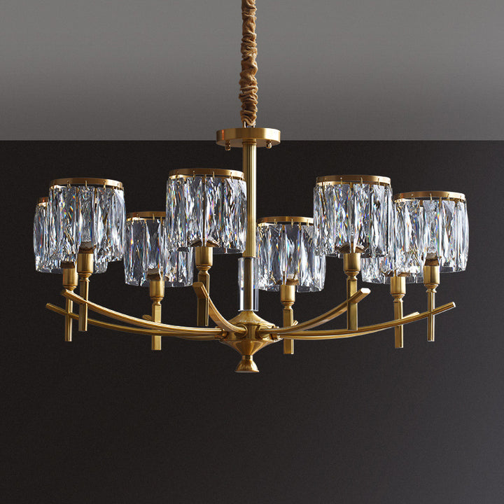 Modern Luxury Brass Crystal Cylinder 6/8/10/15/24 Light Chandeliers For Living Room