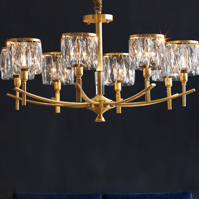 Modern Luxury Brass Crystal Cylinder 6/8/10/15/24 Light Chandeliers For Living Room