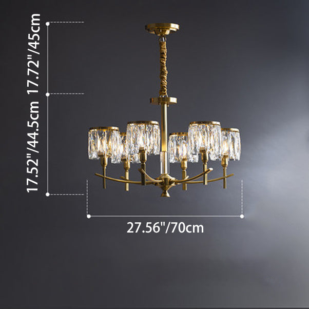 Modern Luxury Brass Crystal Cylinder 6/8/10/15/24 Light Chandeliers For Living Room