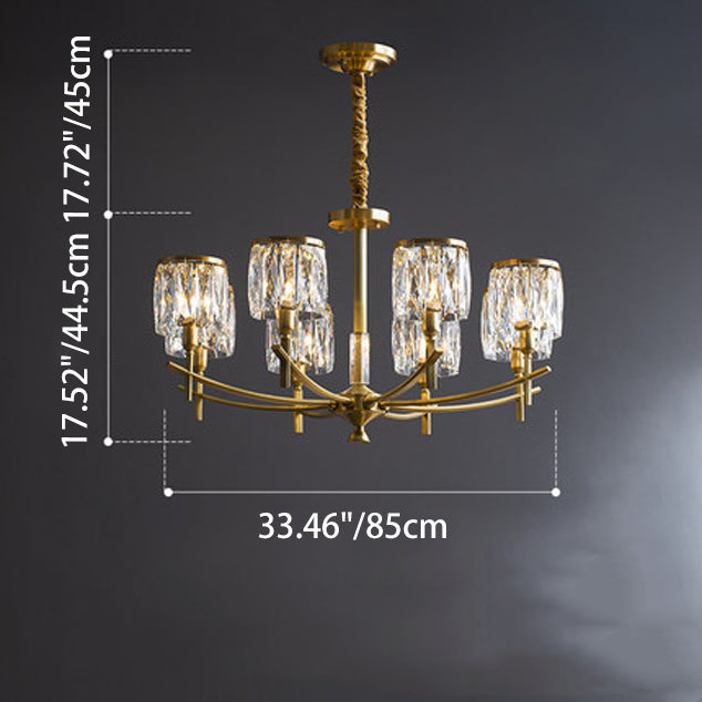 Modern Luxury Brass Crystal Cylinder 6/8/10/15/24 Light Chandeliers For Living Room