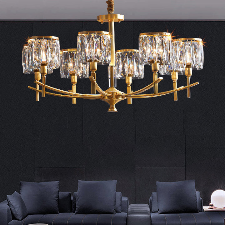 Lustres modernes en laiton de luxe avec cylindre en cristal 6/8/10/15/24 lumières pour salon 