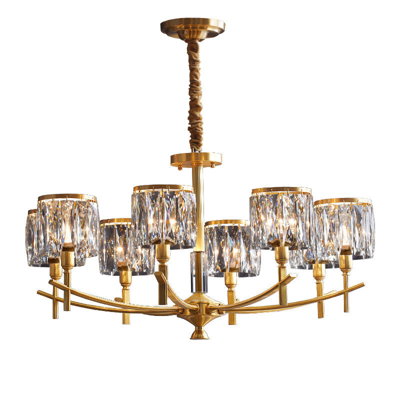 Modern Luxury Brass Crystal Cylinder 6/8/10/15/24 Light Chandeliers For Living Room