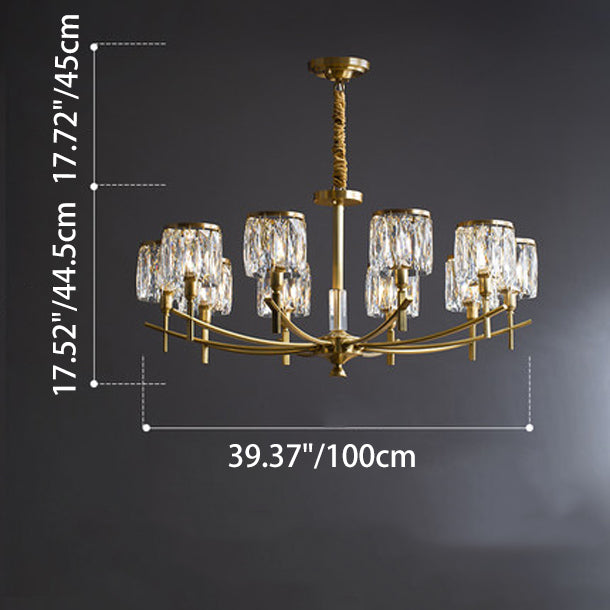 Modern Luxury Brass Crystal Cylinder 6/8/10/15/24 Light Chandeliers For Living Room