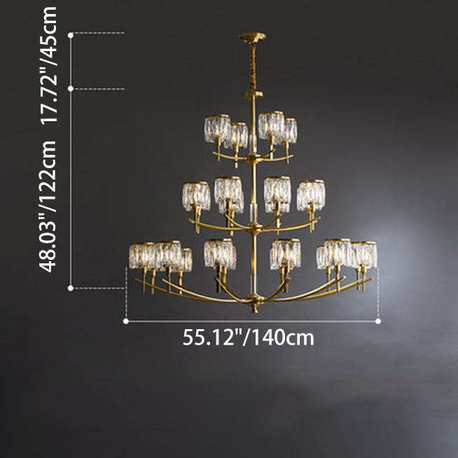 Modern Luxury Brass Crystal Cylinder 6/8/10/15/24 Light Chandeliers For Living Room