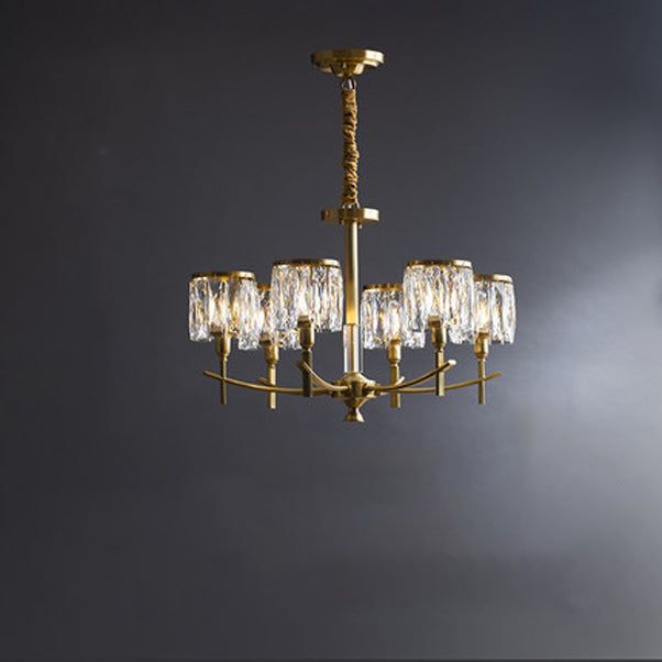 Modern Luxury Brass Crystal Cylinder 6/8/10/15/24 Light Chandeliers For Living Room