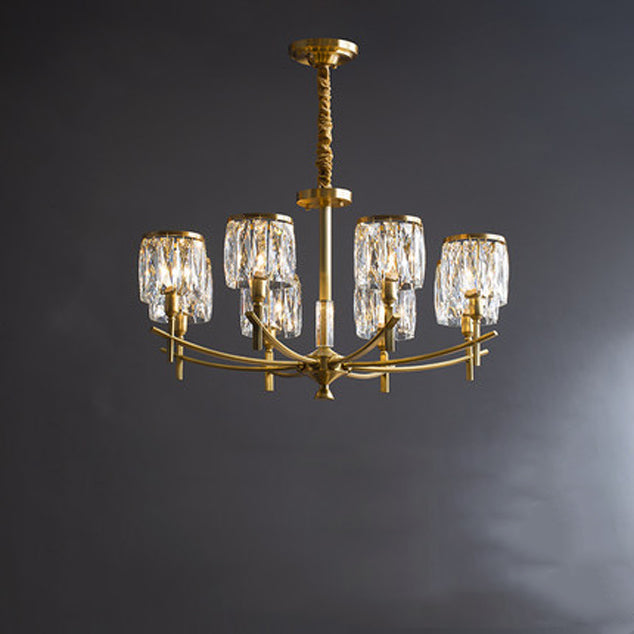 Modern Luxury Brass Crystal Cylinder 6/8/10/15/24 Light Chandeliers For Living Room