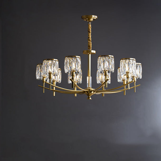 Modern Luxury Brass Crystal Cylinder 6/8/10/15/24 Light Chandeliers For Living Room