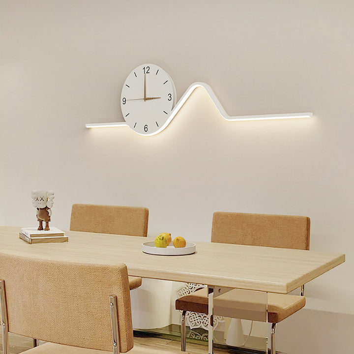 Contemporary Creative Iron Acrylic Line Clock LED Wall Sconce Lamp For Living Room