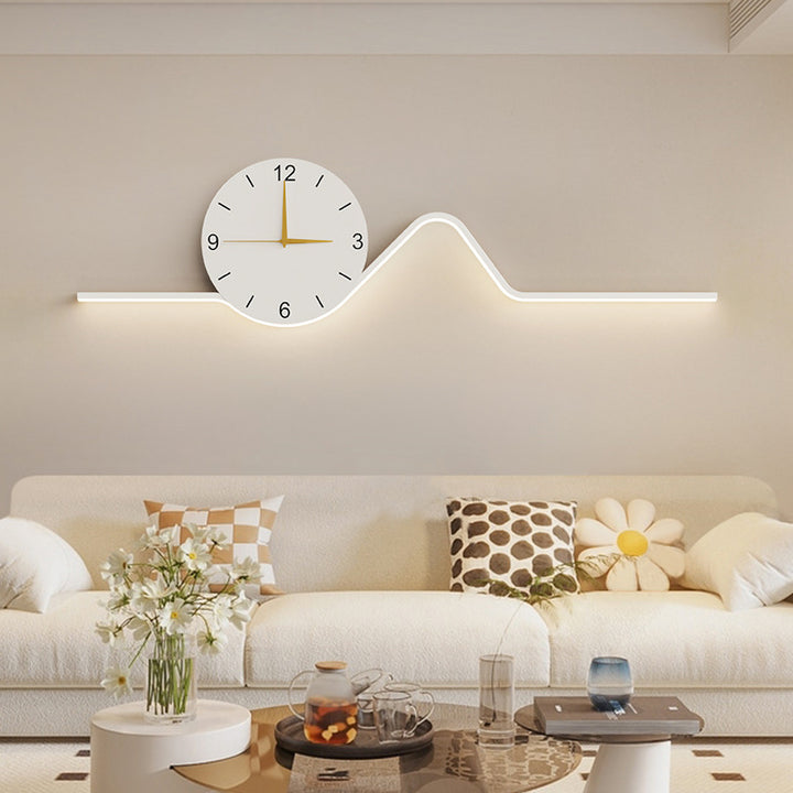 Contemporary Creative Iron Acrylic Line Clock LED Wall Sconce Lamp For Living Room