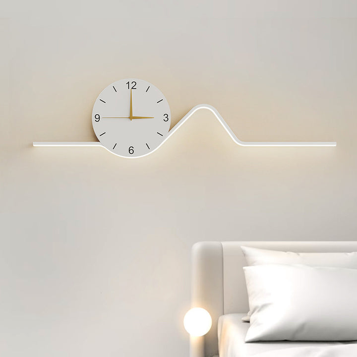 Contemporary Creative Iron Acrylic Line Clock LED Wall Sconce Lamp For Living Room