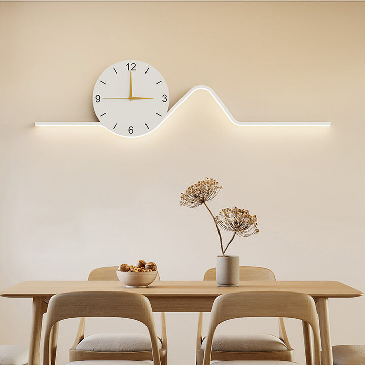 Contemporary Creative Iron Acrylic Line Clock LED Wall Sconce Lamp For Living Room